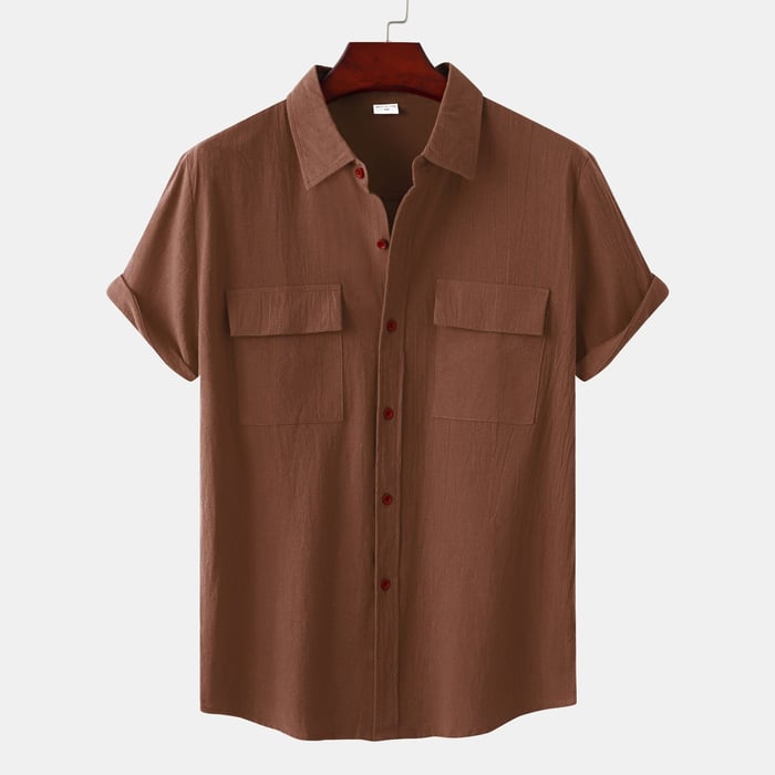 Men's plain linen shirt with short sleeves