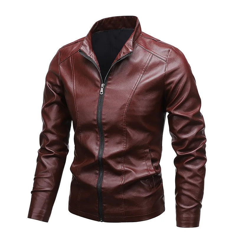 George™ - Slim fit leather jacket with stand-up collar and zip