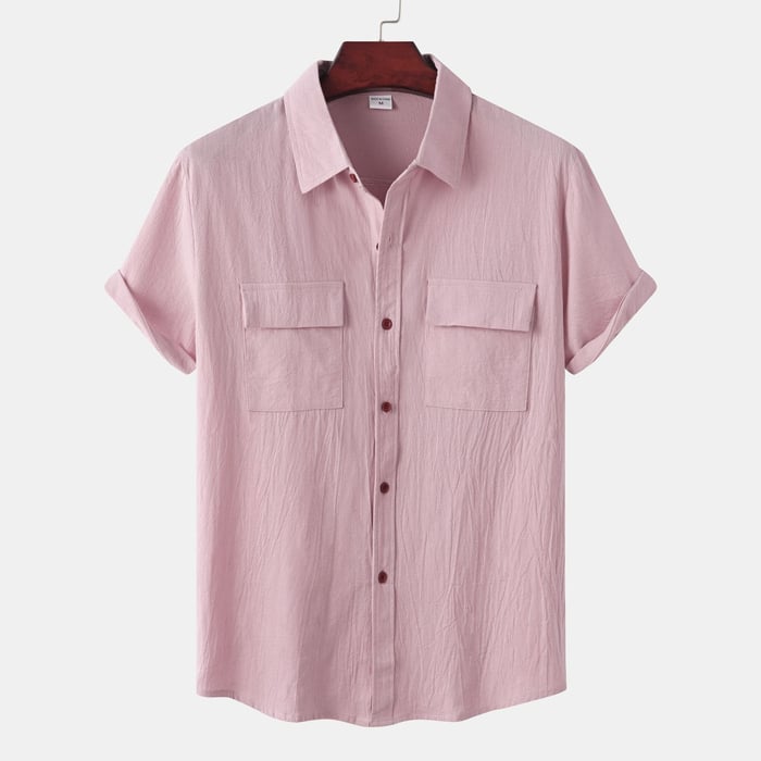 Men's plain linen shirt with short sleeves