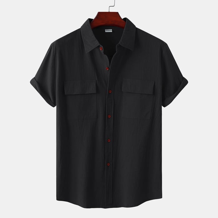 Men's plain linen shirt with short sleeves