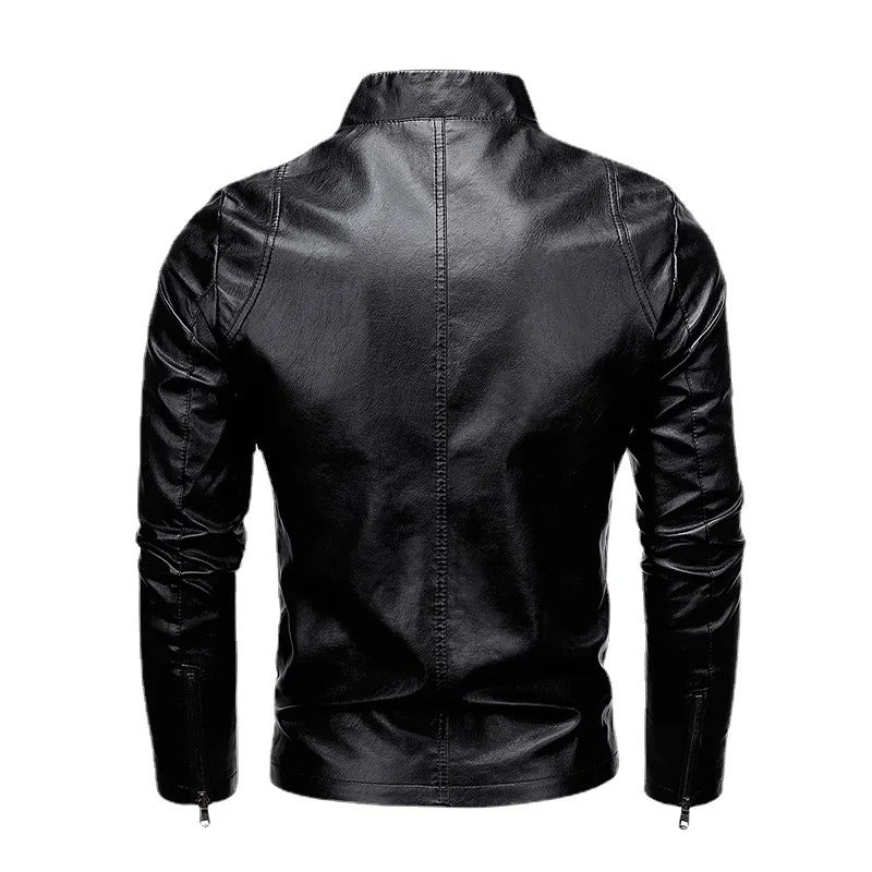 George™ - Slim fit leather jacket with stand-up collar and zip