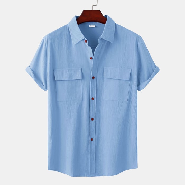 Men's plain linen shirt with short sleeves