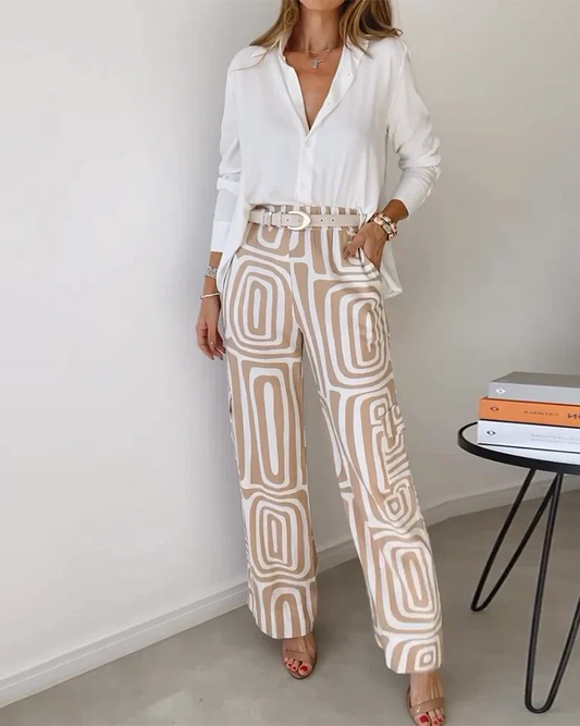 Eleganza Chic Pantalon Set – Inclusief Blouse en Riem