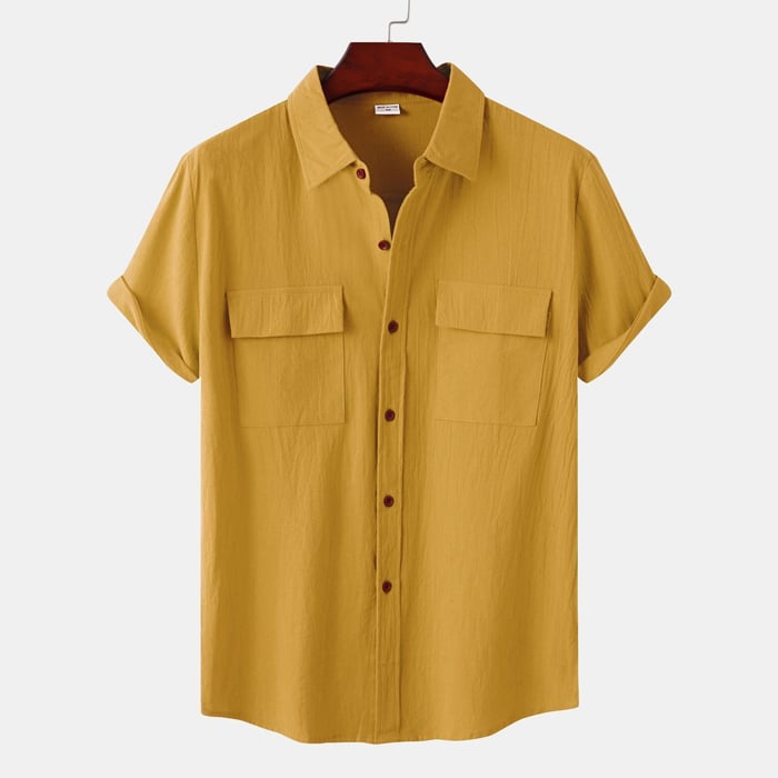 Men's plain linen shirt with short sleeves