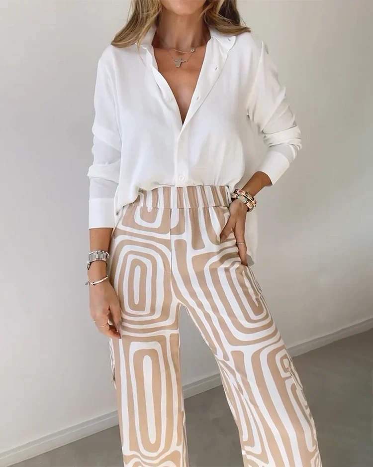 Eleganza Chic Pantalon Set – Inclusief Blouse en Riem