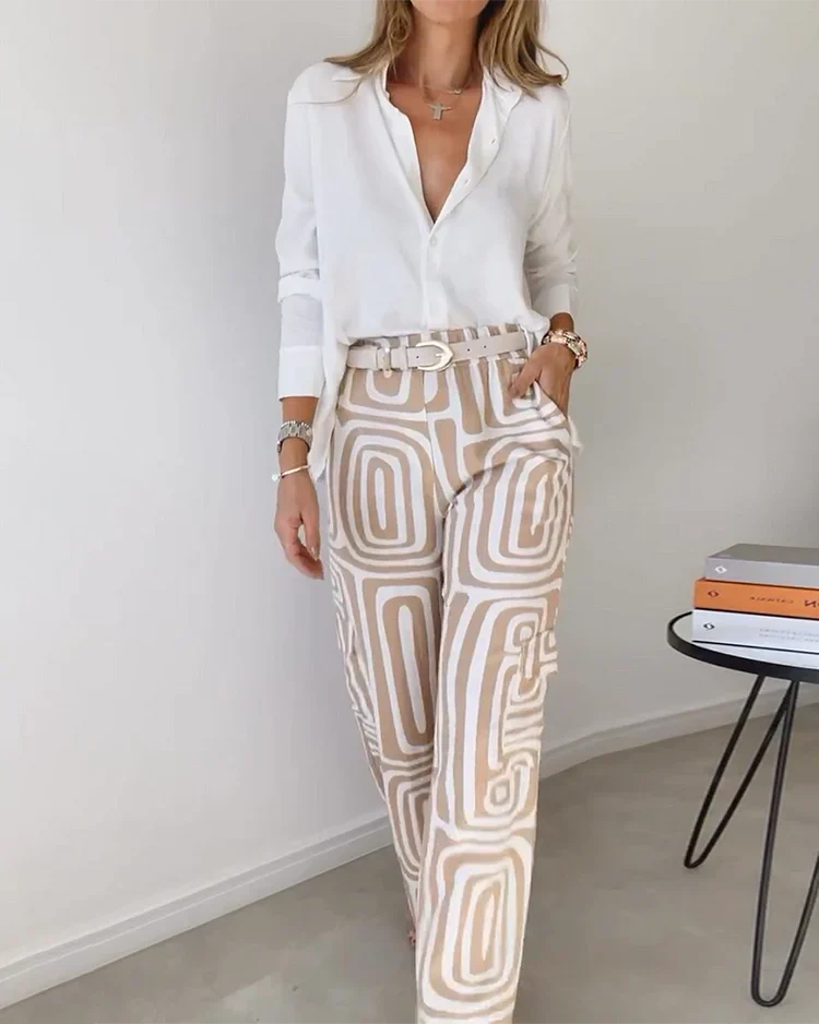 Eleganza Chic Pantalon Set – Inclusief Blouse en Riem