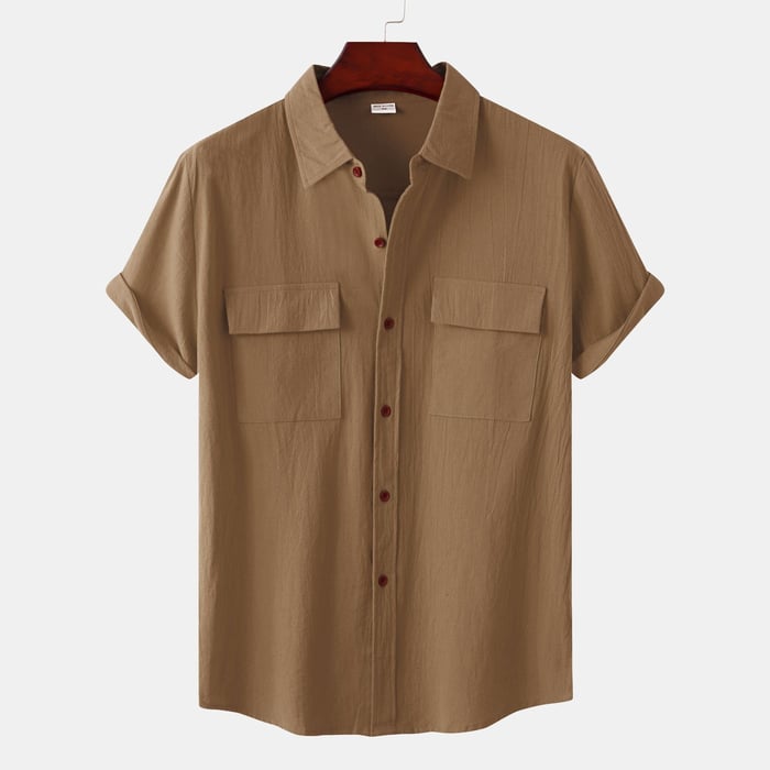 Men's plain linen shirt with short sleeves