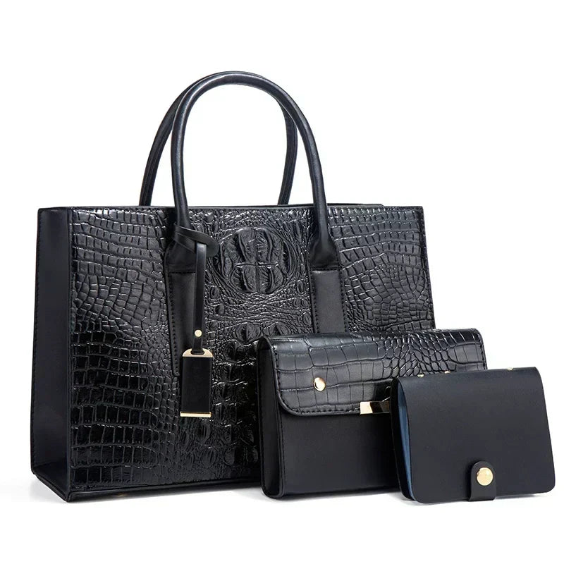 Fay™|Stylish Crocodile Print Handbag Set, Complete with Wallet and Clutch