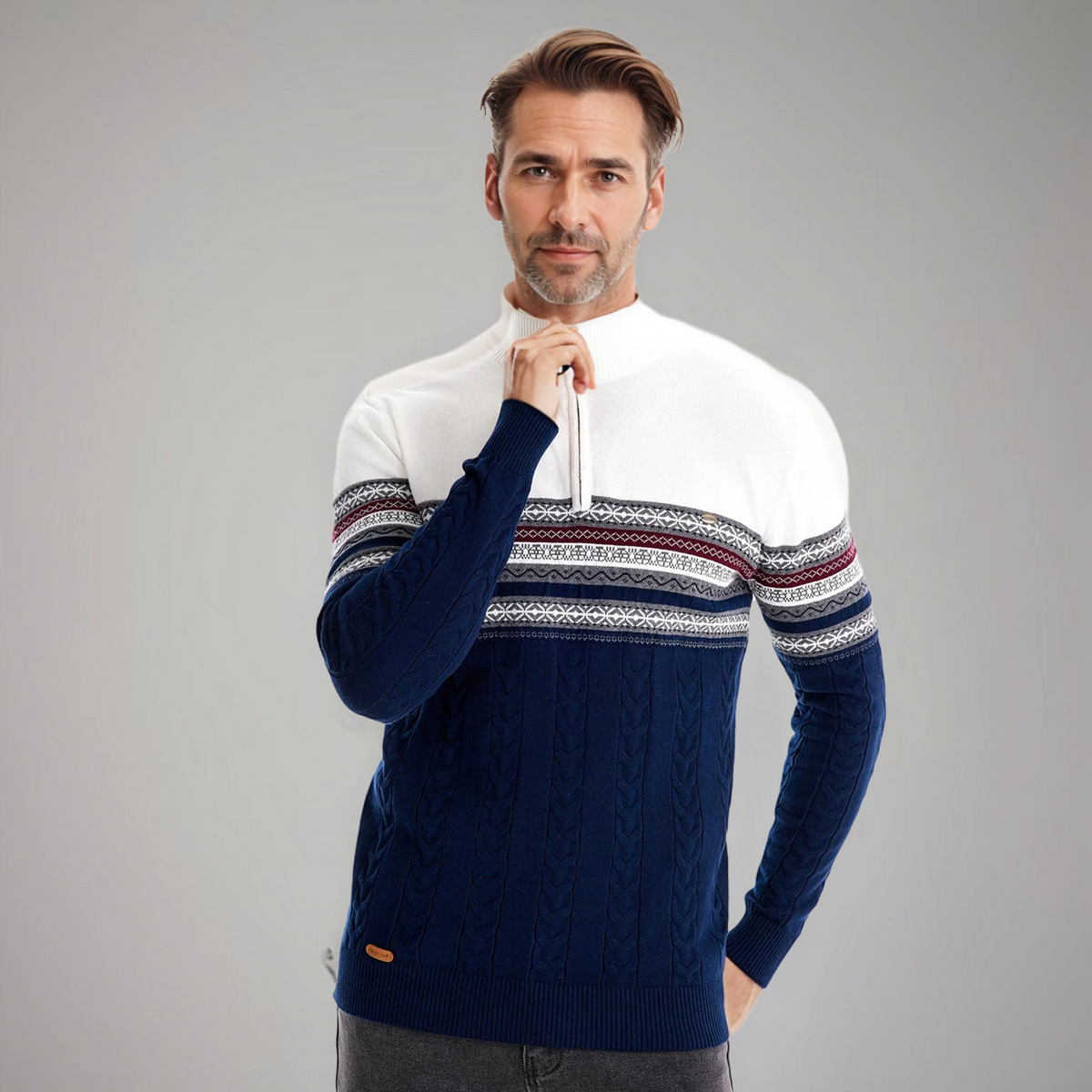 Thomas™ - Stylish Fair Isle Half Zip Sweater