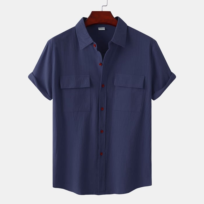 Men's plain linen shirt with short sleeves