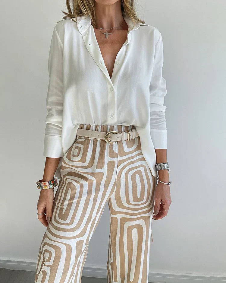 Eleganza Chic Pantalon Set – Inclusief Blouse en Riem