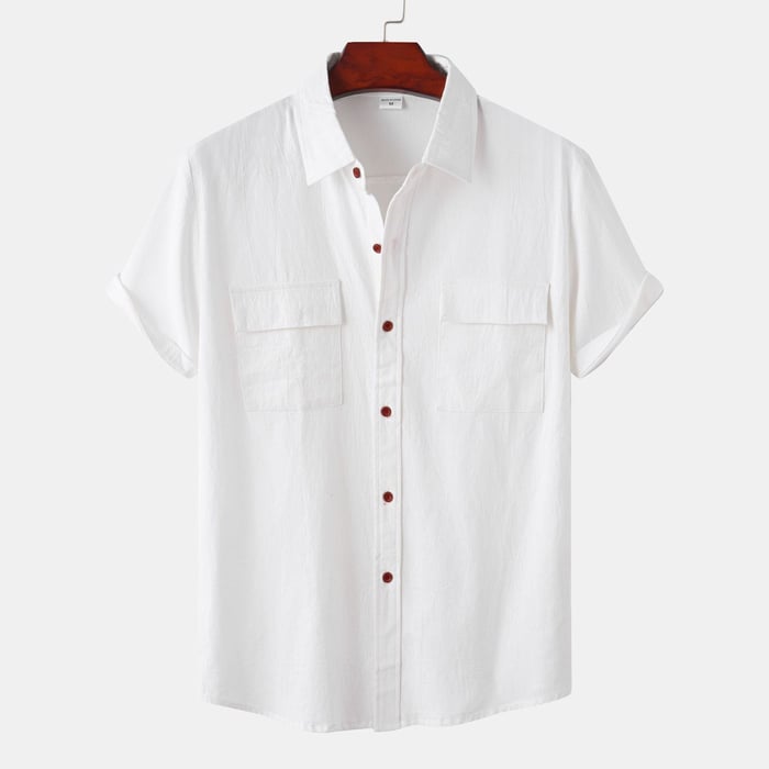 Men's plain linen shirt with short sleeves