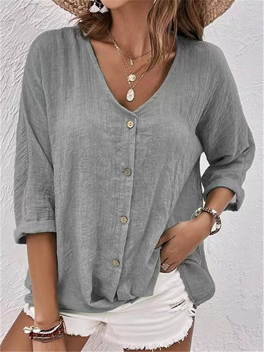 Adriana | Linen blouse with buttons | 1+1 Free