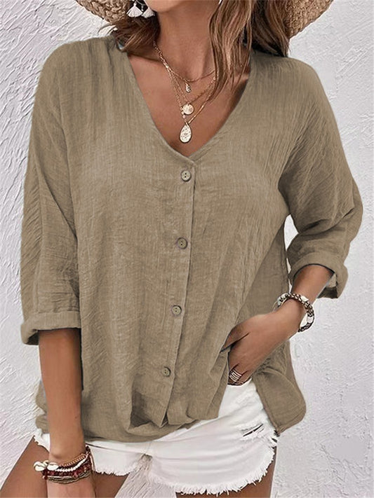 Adriana | Linen blouse with buttons | 1+1 Free