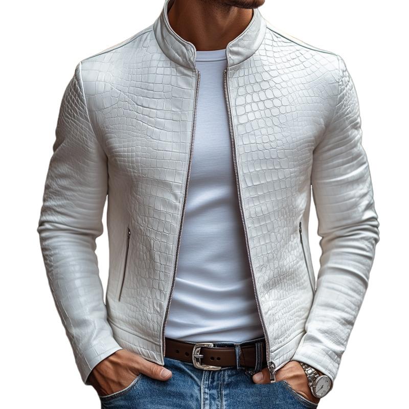 Oscar™ - Stylish leather jacket with stand-up collar and zip and stone pattern